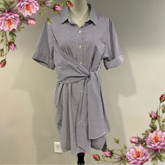 Free Assembly Striped Button-Up casual Dress with Waist Tie size extra large - Picture 1 of 15